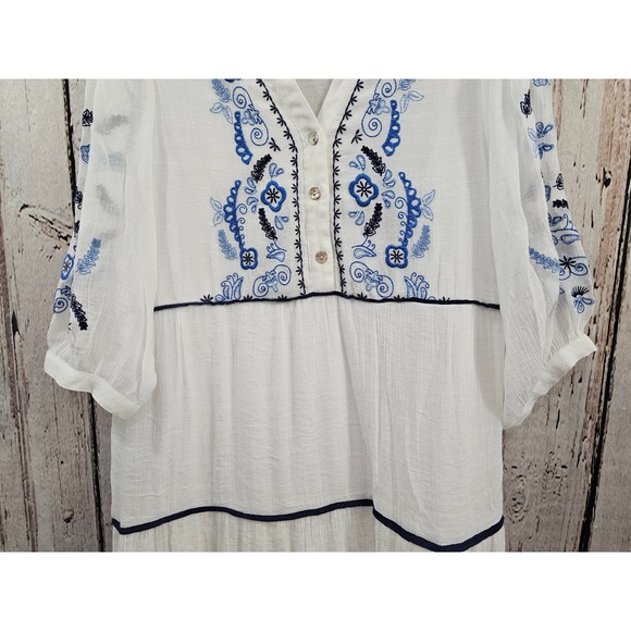 FIGUEROA FLOWER White Embroidered Tiered Dress Boho Festival Cottagecore Medium - Picture 3 of 12